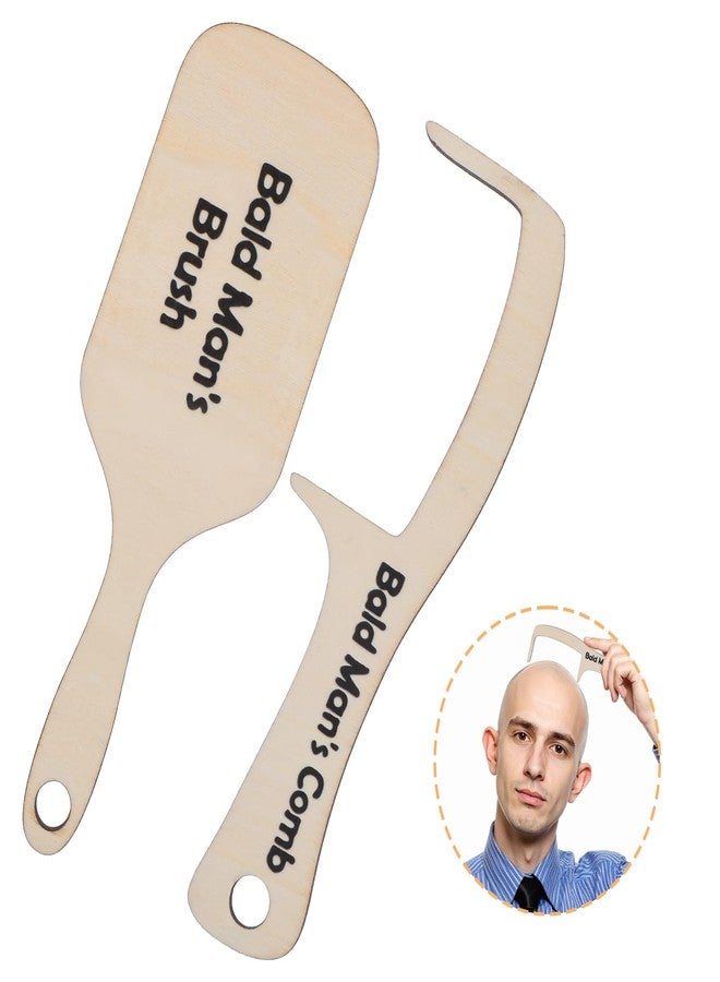 DOPENSPI 2PCS Funny Bald Man's Comb and Brush, Wooden Hairless Combing for Bald Men Grooming Tool Toothless Brush Comb Hair Loss Joke Novelty Gag Gifts for Men - Image 1